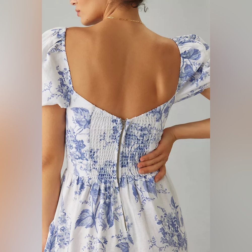 Reformation Cream Midi Dress with Blue Floral Print - Picture 5 of 15